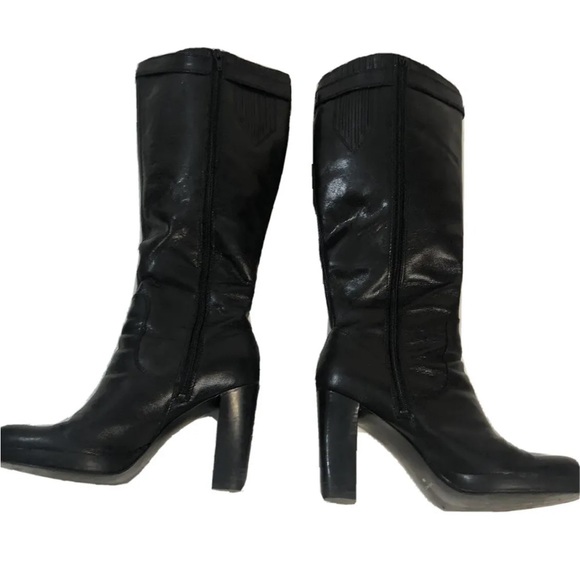 Women’s Nine West Black Leather Tall Platform Boots Size 9M - Picture 2 of 12